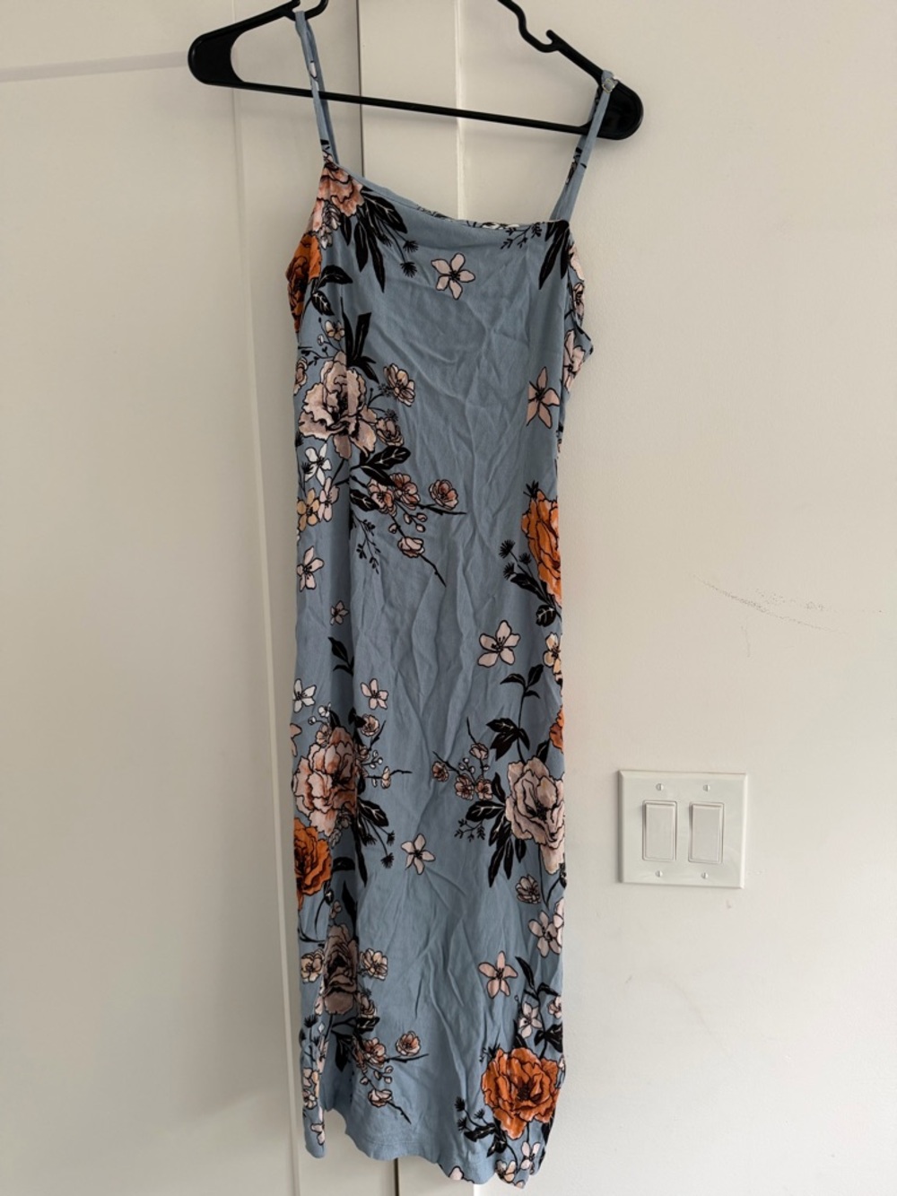 MINKPINK Blue Floral Midi Soeghetti Strap Slip Dress